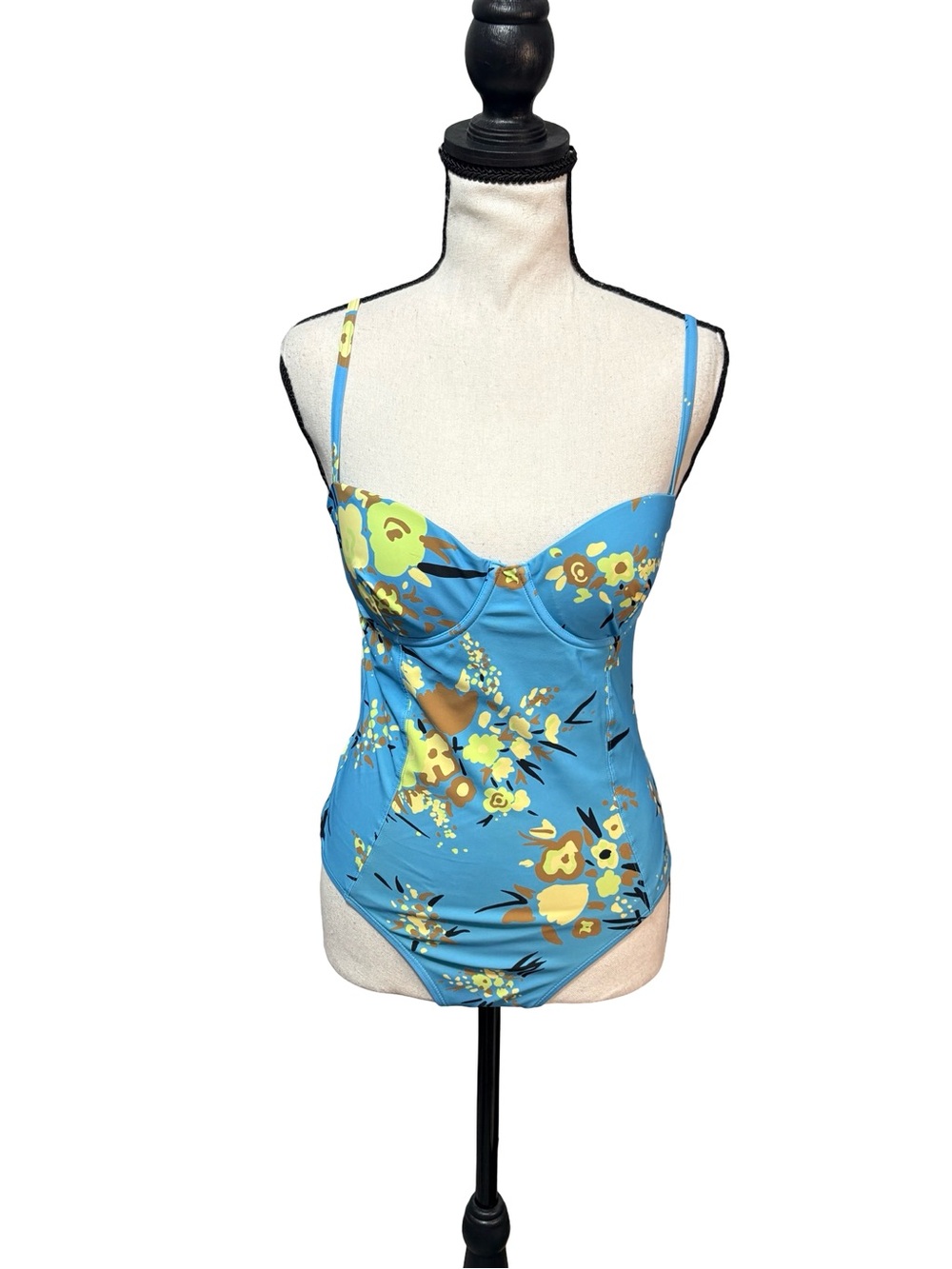 Tory Burch Blue Floral Underwire One Piece Swimsuit Size Medium